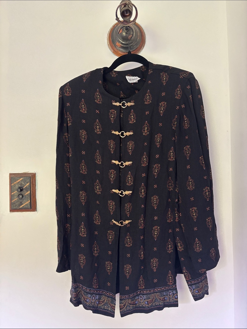 Black Mandarin Shirt with Gold Frog Closures